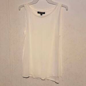 Ellen Tracy Side Slit Sheer Overlay Layered Top Tank Blouse White sz S